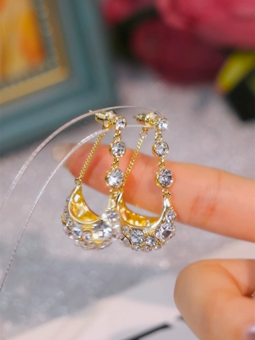 Diamond zircon Cardle earrings(24k gold plated)