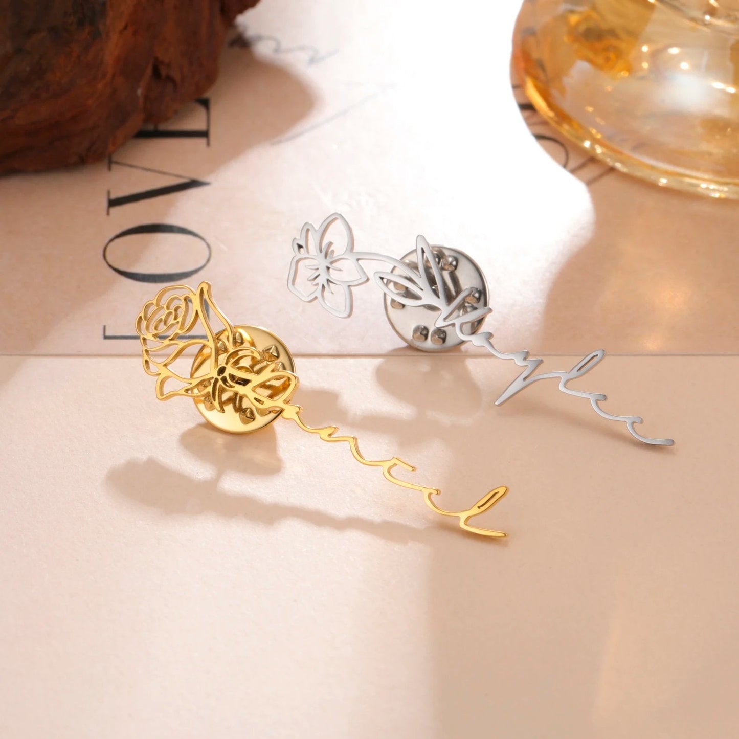 Custom Flower Name Brooch