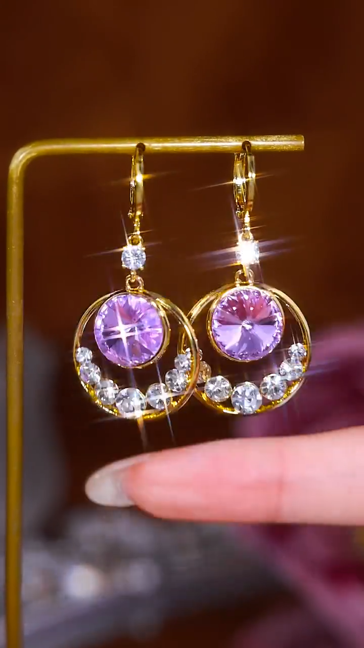 Purple Diamond American style earrings(24k gold plated)