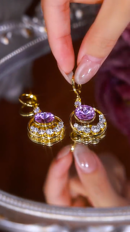 Purple Diamond American style earrings(24k gold plated)