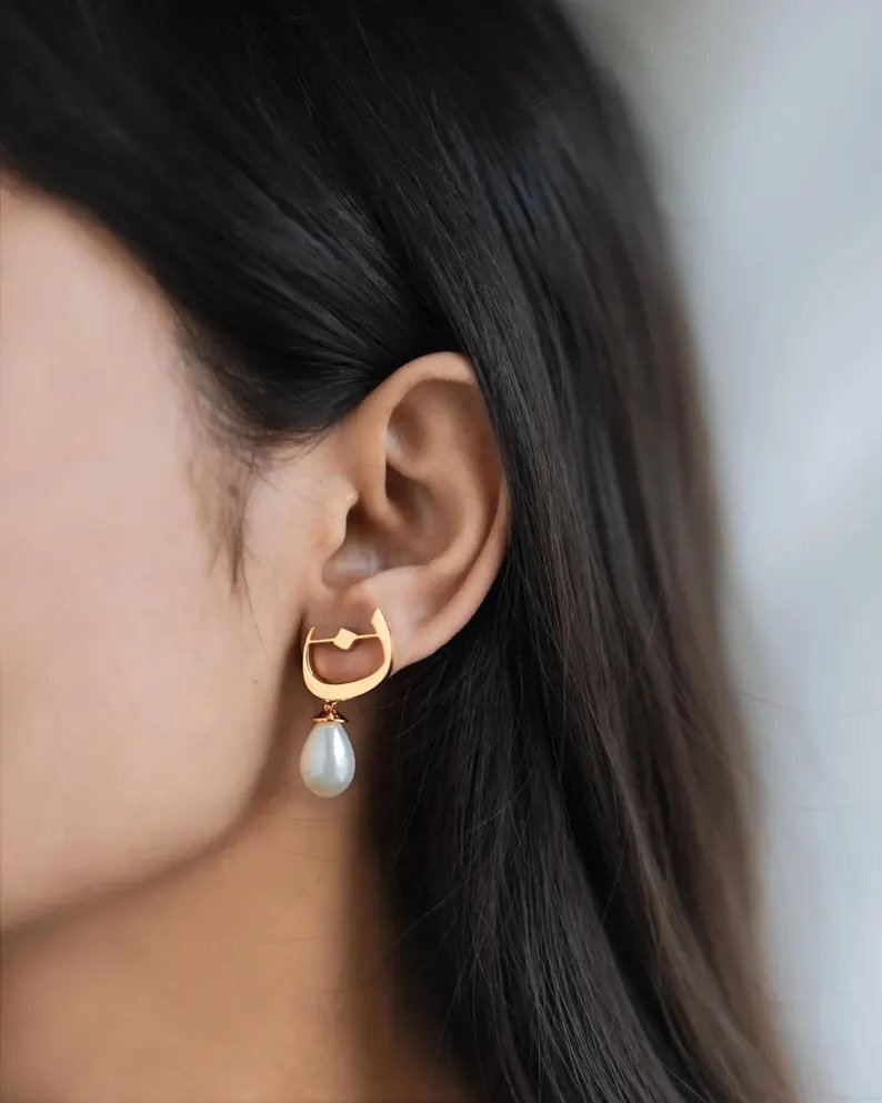 Arabic Initial Pearl Earrings