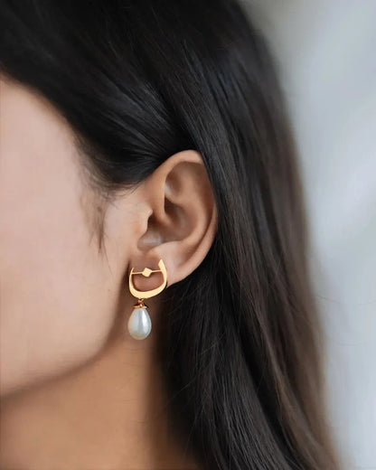 Arabic Initial Pearl Earrings