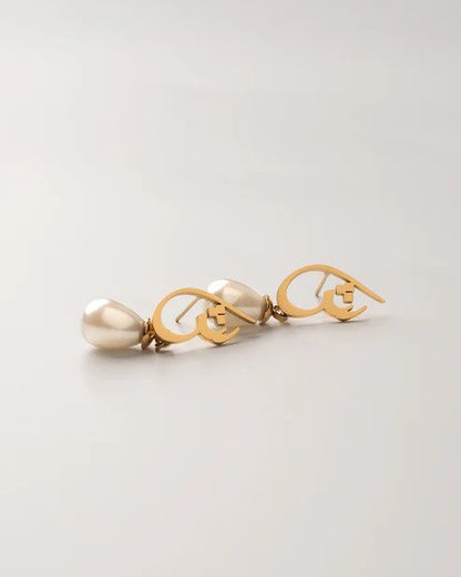 Arabic Initial Pearl Earrings