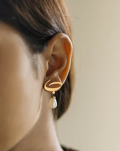 Arabic Initial Pearl Earrings