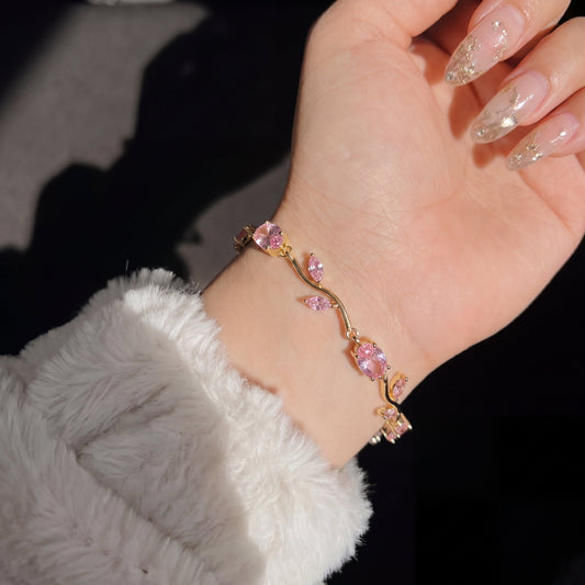 Luminous Design Gold Plated Crystal Stones Tulip Bracelet for Girls/Women