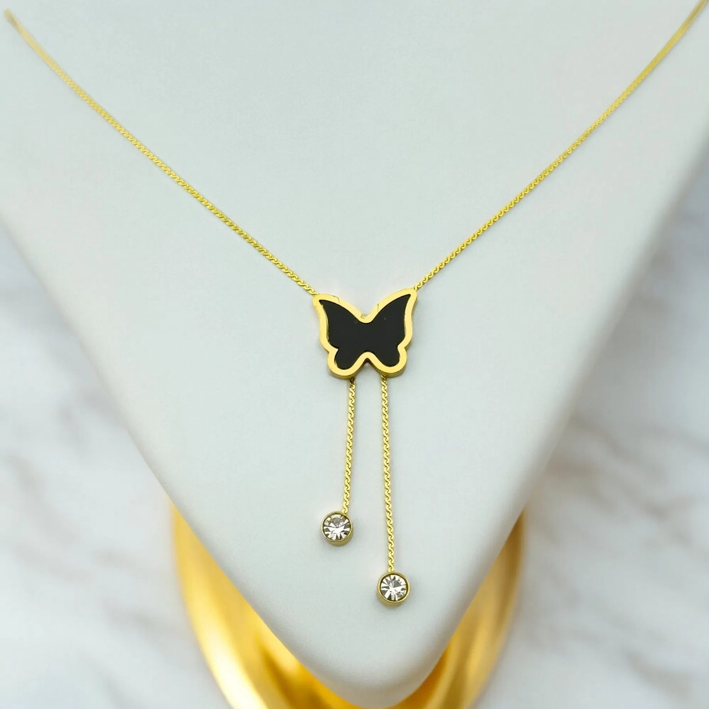Elegant Gold-toned Black Butterfly Necklace