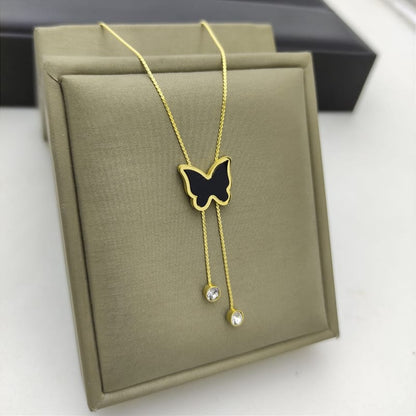 Elegant Gold-toned Black Butterfly Necklace