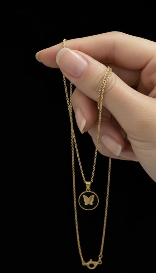 Golden Aura Circle Eclipse Butterfly Pendants