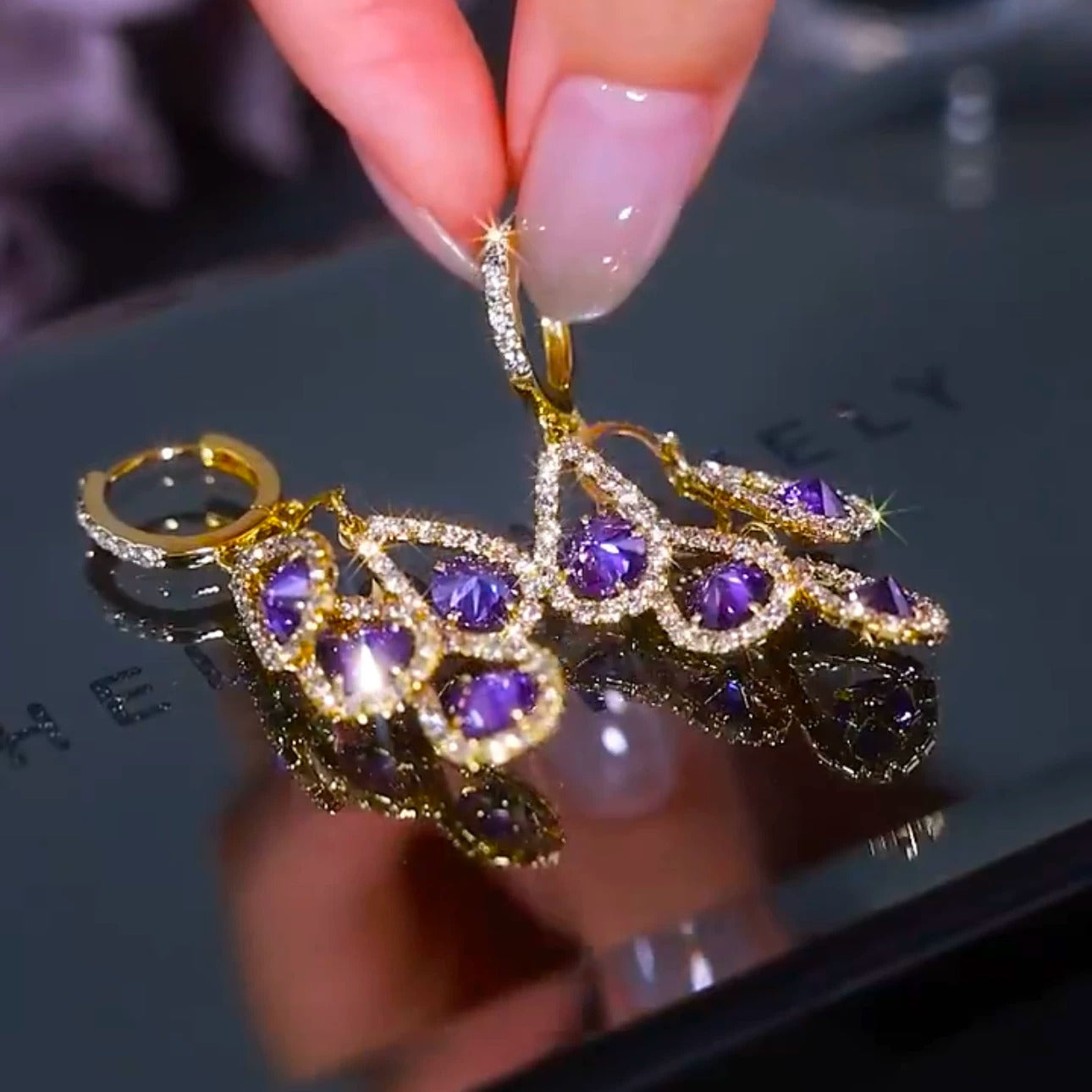 Diamond zircon tassel earrings(24k gold plated)