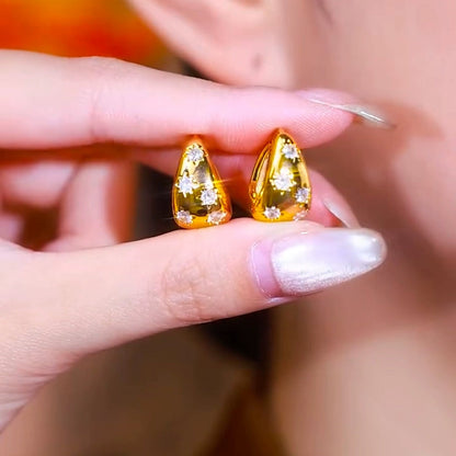 zircon galaxy golden earrings(24k gold plated)