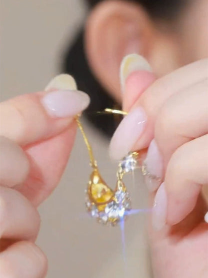 Diamond zircon Cardle earrings(24k gold plated)