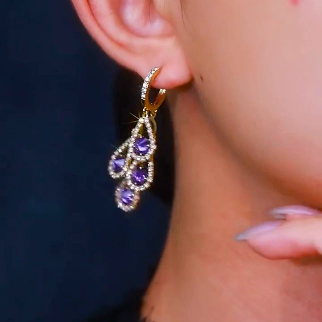 Diamond zircon tassel earrings(24k gold plated)