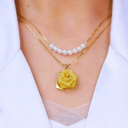 Double-layer golden rose pearl necklace(24k gold plated)