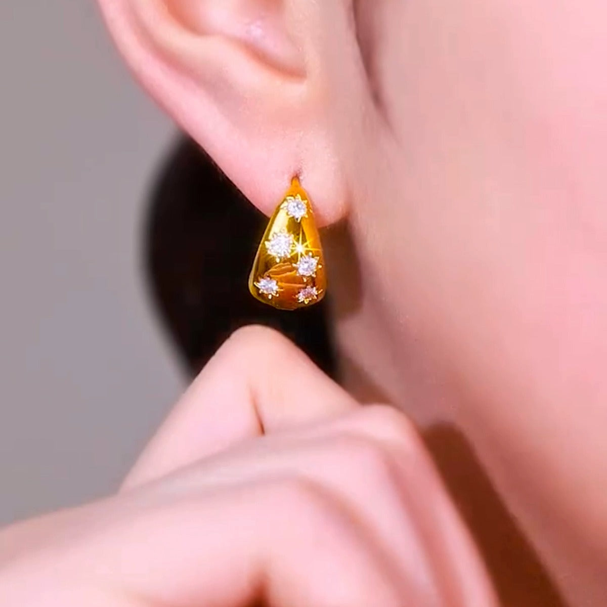 zircon galaxy golden earrings(24k gold plated)