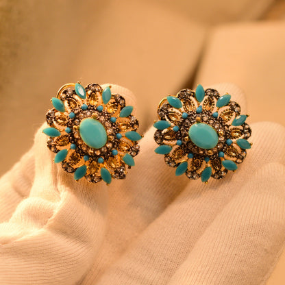 Real Gemstone Gold Plated Earrings For Girls/Women