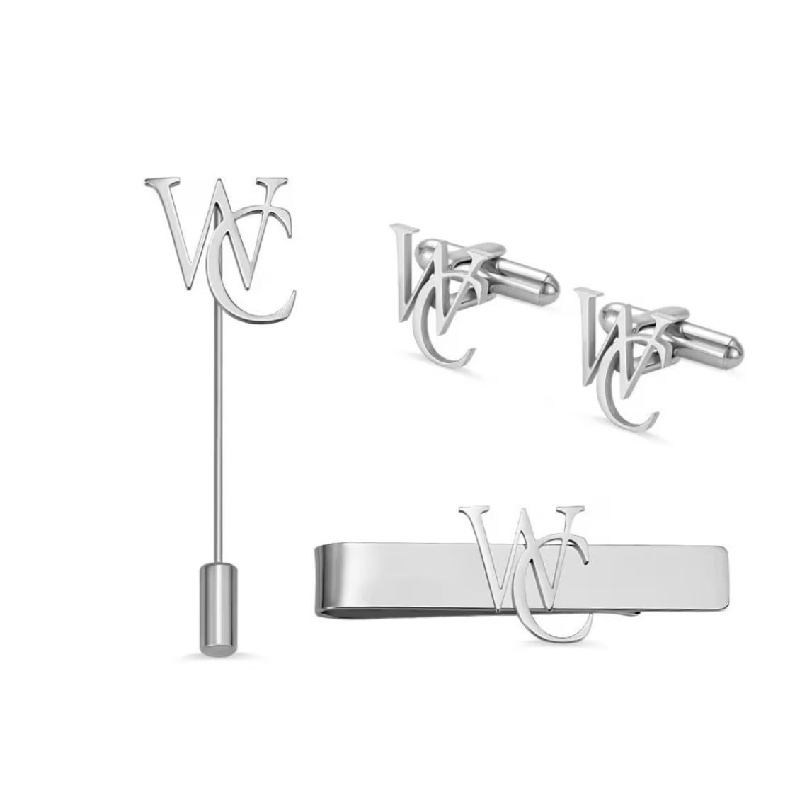 Personalized Stainless Steel Cufflink, Tie Bar & Lapel Pin Set