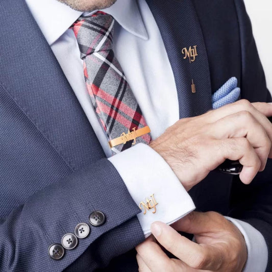 Personalized Stainless Steel Cufflink, Tie Bar & Lapel Pin Set