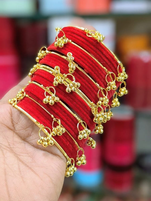 Luxury Velvet Bangles Set with Golden l Kashmiri Kara