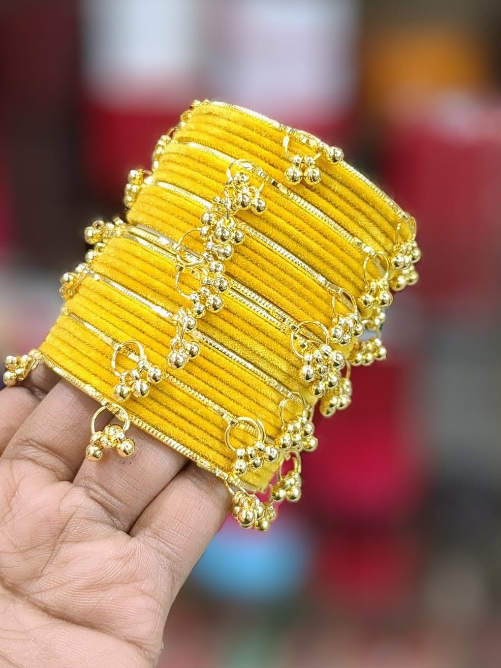 Luxury Velvet Bangles Set with Golden l Kashmiri Kara