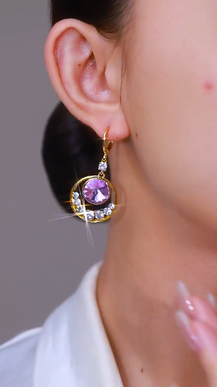 Purple Diamond American style earrings(24k gold plated)