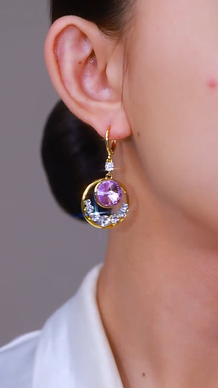 Purple Diamond American style earrings(24k gold plated)