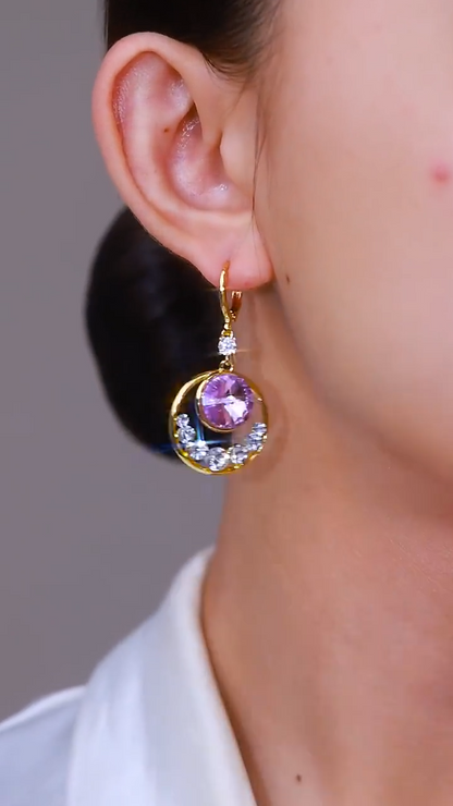 Purple Diamond American style earrings(24k gold plated)
