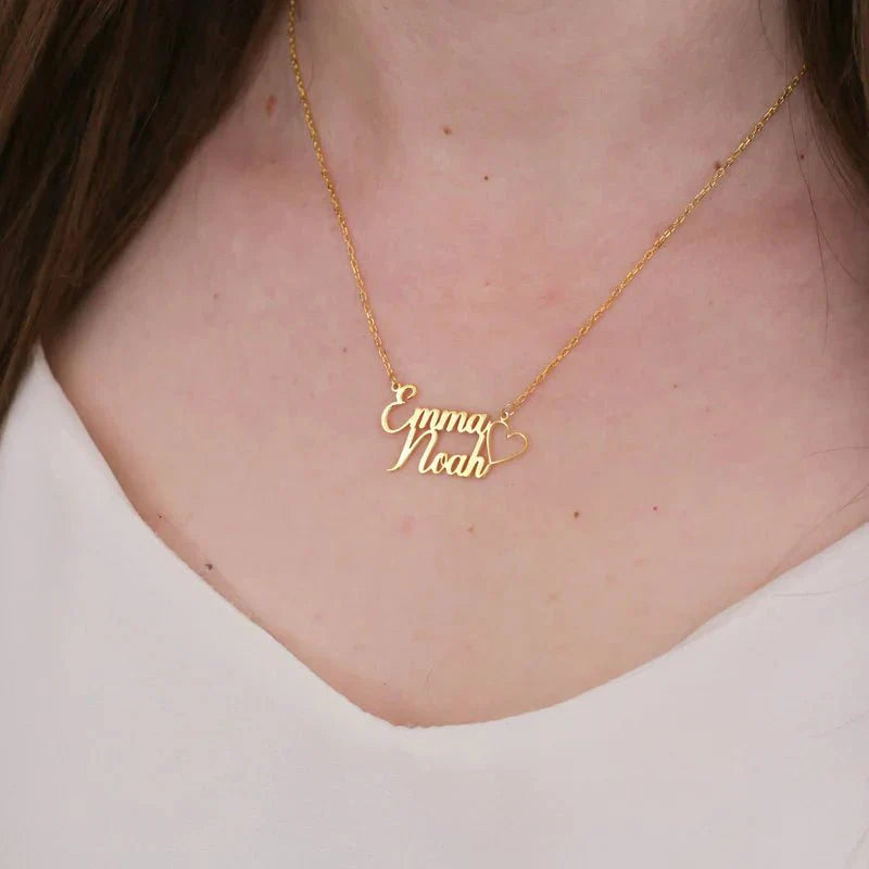 Personalized Double Name Heart Necklace – Custom Name Jewelry for Couples & Loved Ones