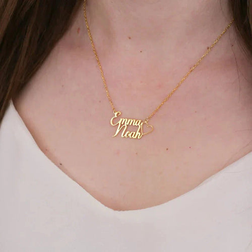 Personalized Double Name Heart Necklace – Custom Name Jewelry for Couples & Loved Ones