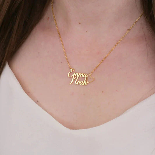 Personalized Double Name Heart Necklace – Custom Name Jewelry for Couples & Loved Ones
