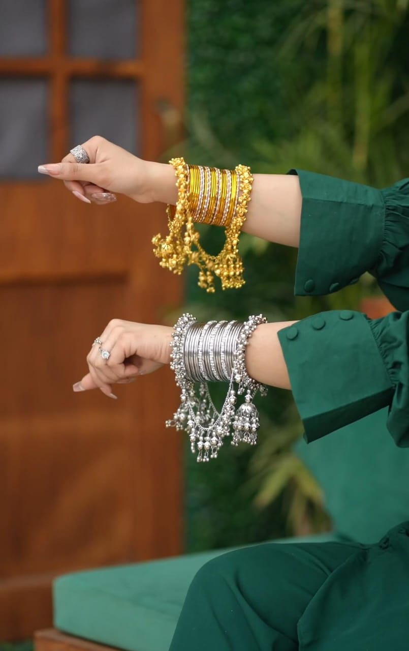 Royal Pearl Bangle Set with Jhumka Hangings