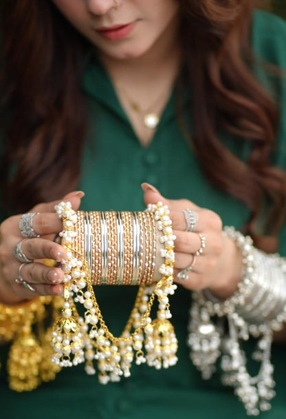 Royal Pearl Bangle Set with Jhumka Hangings